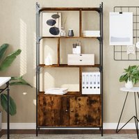 Berkfield Home Bookcase with Doors Smoked Oak 76.5x30x154.5 cm Engineered Wood in Brown