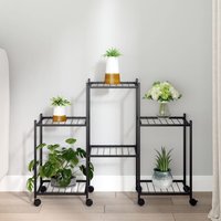 Berkfield Home Flower Stand with Wheels 83x25x63.5 cm Black Iron