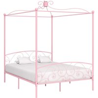 Berkfield Home Canopy Bed Frame Pink Metal 160x200 cm
