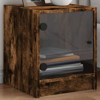 Berkfield Home Bedside Cabinets with Glass Doors 2 pcs Smoked Oak 35x37x42 cm in Brown | Size: 35 x 37 x 42 cm