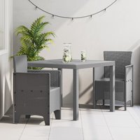 3 Piece Garden Dining Set Light Grey Poly Rattan