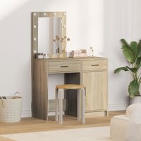 Berkfield Home 2-Piece Dressing Table Set with LED in Sonoma Oak Engineered Wood in Beige
