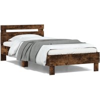 Berkfield Home Bed Frame without Mattress with LED Lights Smoked Oak 100x200 cm in Brown