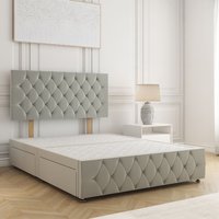 BSSPOKE Mulberry Divan Bed Velvet 24"Headboard & 2Drawers Footend No Mattress in Silver | Size: Small Double