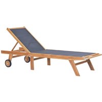 Berkfield Home Folding Sun Lounger with Wheels Solid Teak & Textilene in Brown