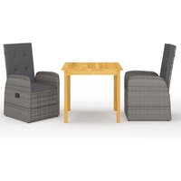 Berkfield Home 3 Piece Garden Dining Set with Cushions Grey Poly Rattan