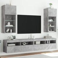 TV Cabinets LED Lights 2 pcs Concrete 40.5x30x90 cm