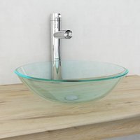 Berkfield Home Basin Tempered Glass 42 cm Transparent in Silver