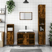 Berkfield Home Bathroom Cabinet Smoked Oak 30x30x100 cm Engineered Wood in Brown | Size: 30 x 30 x 100 cm