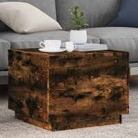 Berkfield Home Coffee Table with LED Lights Smoked Oak 50x50x40 cm in Brown | Size: 50 x 50 x 40 cm
