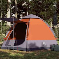 Berkfield Home Camping Tent Cabin 4-Person Grey & Orange Quick Release