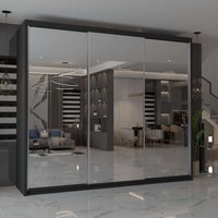 Cuba Sliding Mirror Wardrobe LED Light 250cm x 217cm cm x 217 cm