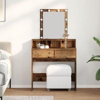 Dressing Table Mirror&LED Lights Old Wood Engineered Wood