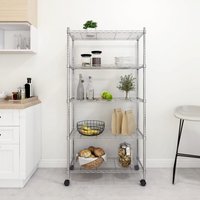 Berkfield Home 5-Tier Storage Shelf with Wheels 75x35x155 cm Chrome 250 kg in Silver | Size: 75 x 35 x 155 cm