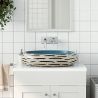 Berkfield Home Countertop Basin Multicolour Oval 59x40x15 cm Ceramic in Blue | Size: 59 x 40 x 15 cm