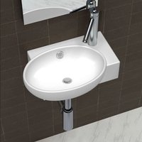 Berkfield Home Ceramic Sink Basin Faucet & Overflow Hole Bathroom White