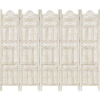 Berkfield Home Hand carved 5-Panel Room Divider White 200x165 cm Solid Mango Wood