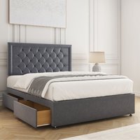 BSSPOKE Nova Plush Divan Bed Set 24" Headboard & Mattress & 2 Drawers Footend in Charcoal | Size: King