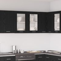 Berkfield Home Black Oak Hanging Glass Cabinet 80x31x60 cm Made from Engineered Wood | Size: 80 x 31 x 60 cm