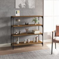 Berkfield Home Book Cabinet Smoked Oak 100x33x100 cm Engineered Wood & Steel in Brown | Size: 100 x 33 x 100 cm