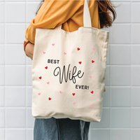 The Alphabet Gift Shop Best Wife Ever Heart Tote Bag in Cream