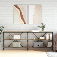 Berkfield Home Console Table Sonoma Oak 200x30x75 cm Engineered Wood & Iron in Brown | Size: 200 x 30 x 75 cm