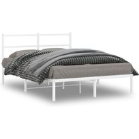 Berkfield Home Metal Bed Frame without Mattress with Headboard White 135x190cm | Size: 135x190 cm