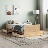 Berkfield Home Bed Frame with Headboard & Footboard Sonoma Oak 75x190 cm Small Single in Brown