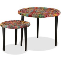 Berkfield Home Coffee Table Set 2 Pieces Chindi Weave Details Multicolour