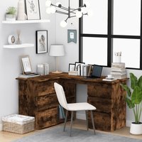 Berkfield Home Corner Desk Smoked Oak 145x100x76 cm Engineered Wood in Brown | Size: 145 x 100 x 76 cm