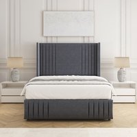 BSSPOKE Peyton Divan Bed Set Plush Velvet 54"Headboard & Mattress No Drawers in Charcoal | Size: Small Double