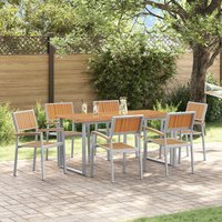 Berkfield Home Garden Dining Set Set of 7 Grey, Brown Powder-Coated Steel Tough in Grey