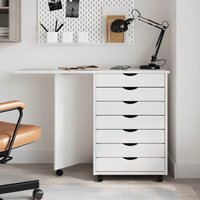 Berkfield Home Rolling Cabinet with Desk MOSS White Solid Wood Pine