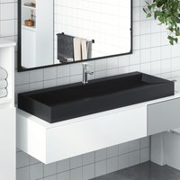 Berkfield Home Wash Basin 120x46x11 cm Mineral Cast/Marble Cast Matt Black | Size: 120 x 46 x 11 cm
