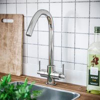 Chrome Twin Lever 360 Swivel Spout Kitchen Sink Tap Brass