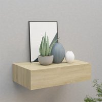 Berkfield Home Wall-mounted Drawer Shelf Oak 40x23.5x10cm MDF in Brown | Size: 40x23.5x10 cm