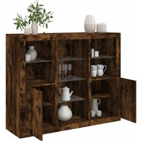 Berkfield Home Sideboards with LED Lights 3 pcs Smoked Oak Engineered Wood in Brown