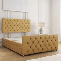 BSSPOKE Maya Velvet Divan Bed 24"Headboard & 2Drawers Same Side No Mattress in Mustard | Size: Super King