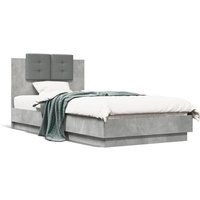 Bed Frame LED without Mattress Concrete 75x190 cm Small Single