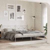 Berkfield Home Metal Bed Frame without Mattress with Headboard White 200x200cm | Size: 200x200 cm
