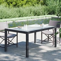 Berkfield Home Garden Table 150x90x75 cm Tempered Glass & Poly Rattan Black | Size: 150 x 90 x 75 cm