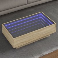 Berkfield Home Coffee Table with LED Sonoma Oak 90x50x30 cm Engineered Wood in Brown | Size: 90 x 50 x 30 cm