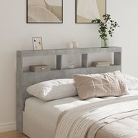 Berkfield Home Headboard Cabinet with LED Concrete Grey 160x17x102 cm | Size: 160 x 17 x 102 cm
