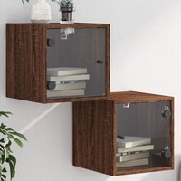 Bedside Cabinets Glass Doors 2 pcs Oak 35x37x35 cm x 37 x 35 cm