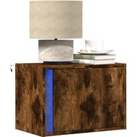 Berkfield Home Wall-mounted Bedside Cabinets with LED Lights 2 pcs Smoked Oak in Brown