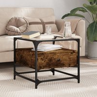 Berkfield Home Coffee Table with Glass Top Smoked Oak 50x50x45 cm Steel in Brown | Size: 50 x 50 x 45 cm