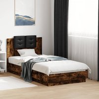Bed Frame LED without Mattress Smoked Oak 75x190 cm Small Single
