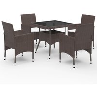 Berkfield Home 5 Piece Garden Dining Set Poly Rattan & Tempered Glass Brown