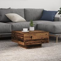 Berkfield Home Coffee Table with LED Lights Old Wood 55x55x31 cm in Brown | Size: 55 x 55 x 31 cm
