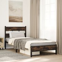 Berkfield Home Metal Bed Frame without Mattress Smoked Oak 100x200 cm in Brown